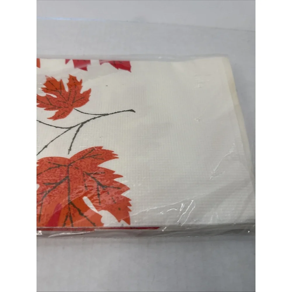 VTG Hallmark Paper Autumn Leaves Table Cover And Napkins 60's Thanksgiving